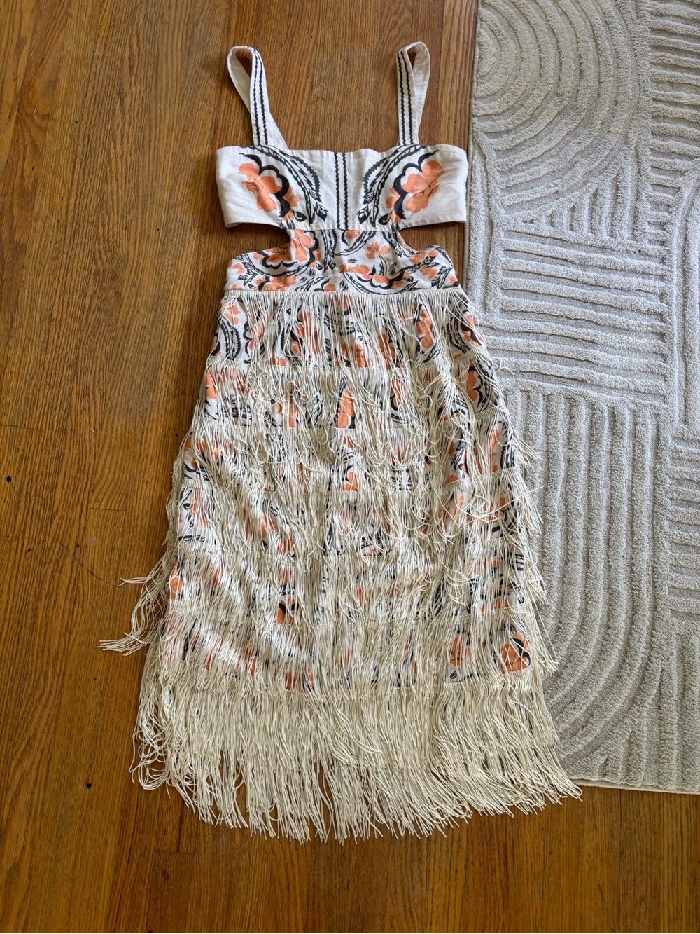 Anthropologie Celandine Floral Cutout Fringe Maxi Dress, Peach & White- Like New - Picture 6 of 10